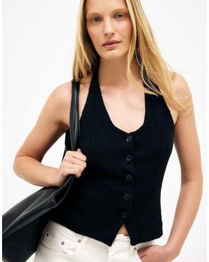 NA-KD Halterneck Structure Button Top - White