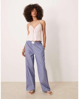 Lioness Boxer Waistband Wide Leg Poplin Trousers - Blue