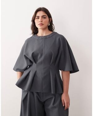 ARRANGE Curve Pleat Waist Short Sleeve Top Co-ord - Gray
