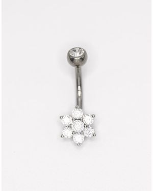 Lovisa Titanium Diamante Flower Belly Bar - White