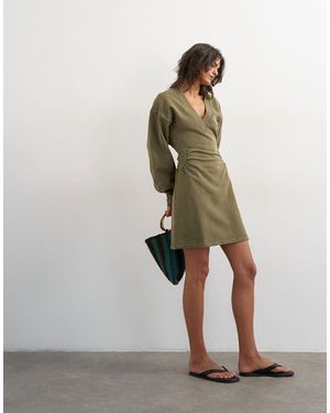 TOPSHOP V-neck Cinched Waist Sweatshirt Mini Dress - Green