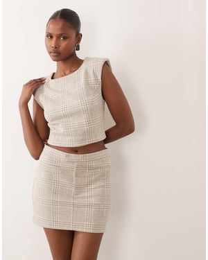 ASOS Minifalda Muy Corta Color Crema A Cuadros De Talle Bajo De Tejido De Espiga Cepillado Mix & Match-Blanco - Neutro