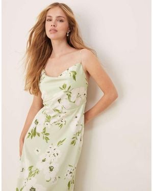 Vila Satin Floral Midi Dress - Natural