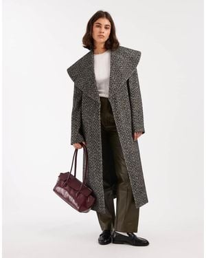 Miss Selfridge Cappotto Elegante A Portafoglio A Spina Di Pesce Con Collo Sciallato - Grigio