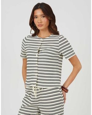 Brave Soul Textured Jersey Stripe Short Sleeve Top - Grey