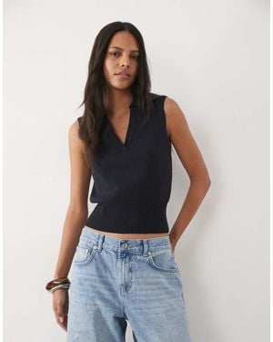 New Look Polo Collar Compact Knit Singlet - Blue