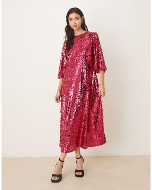 Sister Jane Empire Sequin Flutter Sleeve Midaxi Dress - Red