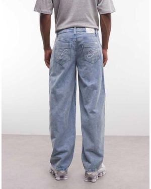 Liquor N Poker baggy Corduroy Jeans With Back Pocket Logo Embroidery Co-ord - Blue