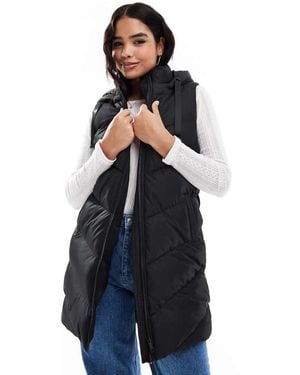 Threadbare Longline Padded Gilet With Hood - Blue
