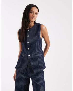 Pieces Longline Denim Waistcoat Co-ord - Blue