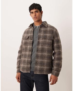 Mango Wool Blend Checked Shacket - Brown