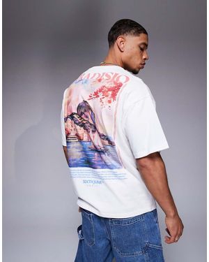 Sixth June T-Shirt Bianca Con Stampa Grafica "Paradisio" Sul Retro - Grigio