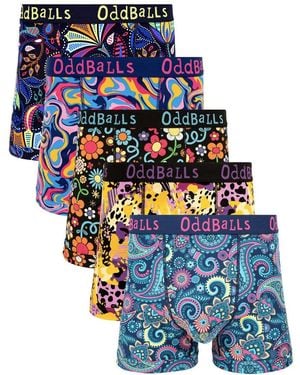 OddBalls 5 Pack Paisley, Animal And Floral Print Cotton Boxers - Blue