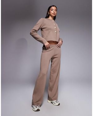 Kaiia Exclusive Knitted Pocket Detail Wide Leg Trousers Co-ord - Grey
