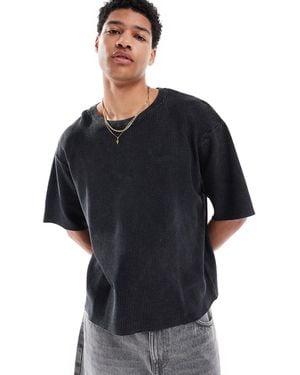 Pull&Bear Stwd Waffle Texture Oversized T-Shirt - Black