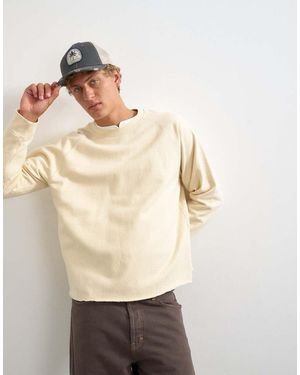 TOPMAN Sudadera Cropped De Corte Clásico Con Manga Raglán Y Bajo Sin Rematar En-Blanco - Neutro