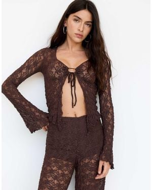Pull&Bear – oberteil aus er spitze mit gebundener vorderseite - Braun