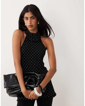 Gina Tricot Polka Dot Knitted Top - Black
