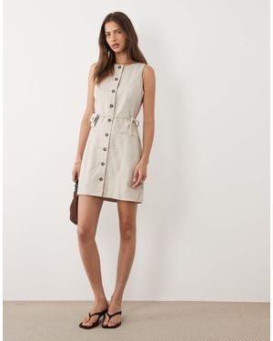 Y.A.S Linen Blend Tailored Mini Dress With Purse Tie Detail - Natural