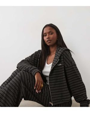 Kaiia Jersey Fleece Oversized Zip Through Fleece Hoodie Co-ord - Black