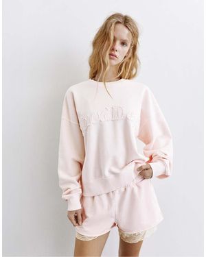 Pull&Bear Round Neck Stwd Sweatshirt - White