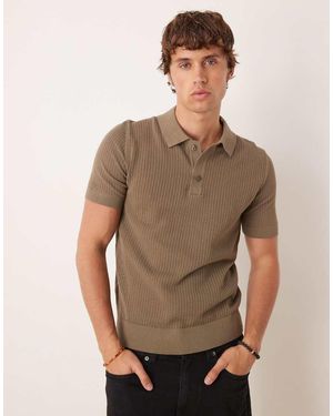 Mango Polo Verde Oscuro De Manga Corta De Punto Calado De Algodón De - Marrón