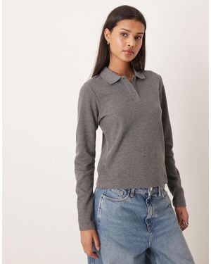 JJXX Long Sleeve Polo Top - Gray
