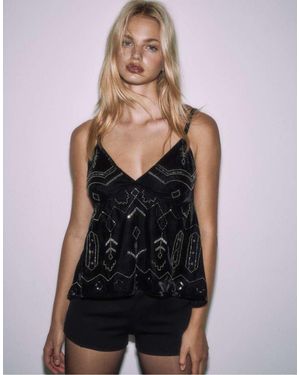 Stradivarius Velvet Top With Rhinestones - Black