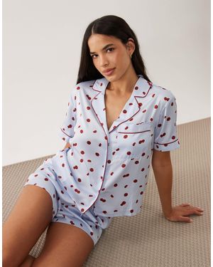 Abercrombie & Fitch – kurzärmliges pyjama-hemd aus satin - Blau