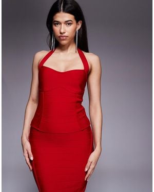 Kaiia Exclusive Premium Sculpting Bandage Sweetheart Halterneck Top - Red