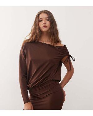 Collusion Ruched Asymmetric Mini Dress - Brown