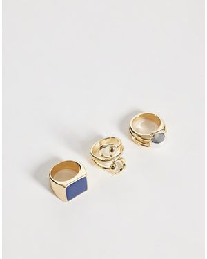 Mango Set Of 3 Statement Rings - White