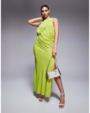 ASOS Textured Chiffon Draped Bias Maxi Dress - Green