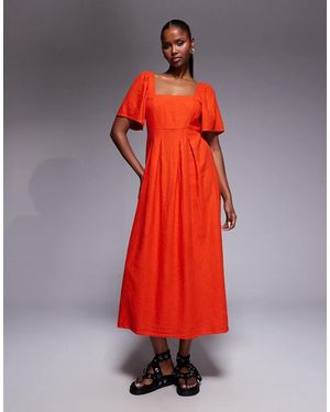 River Island Linen Look Shirred Midi Dress