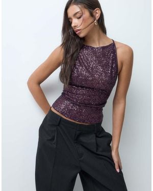ASOS Camitop Met Lovertjes, Hoogsluitend, Met Open Achterkant - Paars