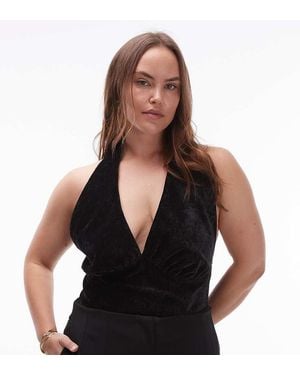 ASOS Top Con Cuello Halter De Terciopelo De Asos Design Curve - Negro