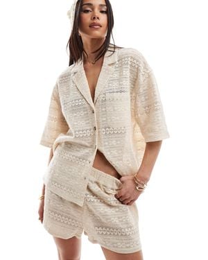 ASOS Crochet Revere Shirt Co-ord - Natural