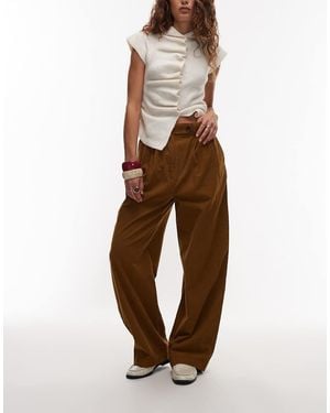 ARKET Pleated Wide Leg Cord Trousers With Tailored Waistband - Brown