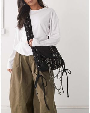 Minga London Washed Twill Eyelet Cross Body Bag - Black