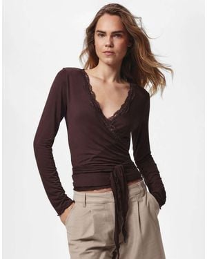 Pieces Wrap Top - Brown