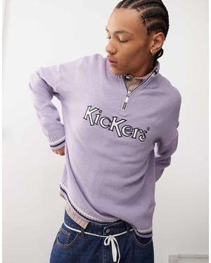 Kickers Quarter Zip Knit Jumper With Applique Logo - Purple