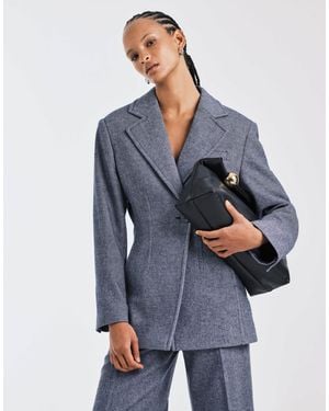 & Other Stories Wool Blend Blazer With Asymmetric Cinch Waist - Blue