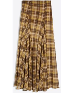Bershka Flowy Checked Midi Skirt - Natural