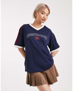 Edikted Australia 96 Contrast Oversized T-Shirt - Blue
