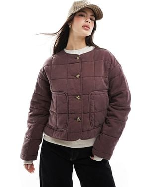 ASOS Crop Collarless Quilted Jacket - Purple