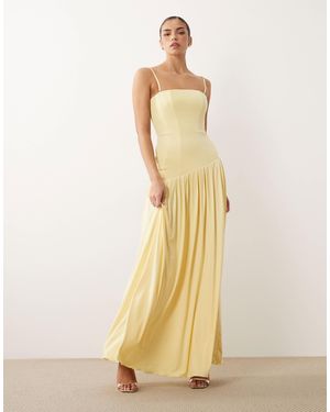 Oh Polly Slinky Corset Asymmetric Detail Maxi Dress - Natural