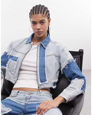 Liquor N Poker Boxy Distressed Cut N Sew Denim Jacket Co-ord - Blue