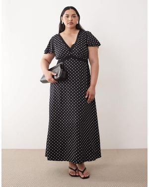 Nobody's Child V-neck Lace Trim Open Back Midi Dress - Black