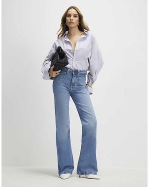 River Island High Rise Relaxed Flare Jeans - Blue