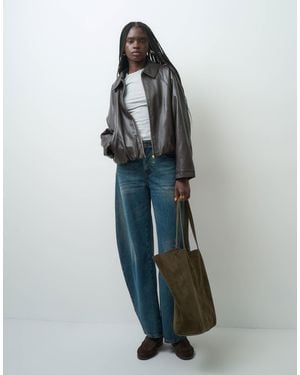ONLY Faux Leather Padded Bomber Jacket - Brown